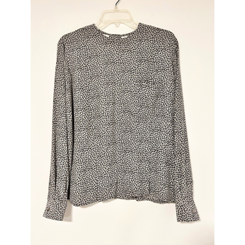 Dana Buchman Womens 100% Silk‎ Leopard Print Button Back Blouse Grey Black M 10